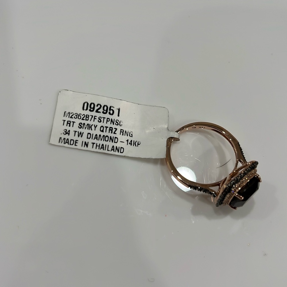 SMOKY QUARTZ APR 2.5ct RING .34 TW DIAMOND 14KT ROSE GOLD HALO SIZE 7 EXQUISITE - Picture 2 of 16